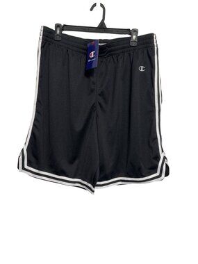 Champion Mens Black Athletic Shorts XL With White Stripes Elastic Waistband